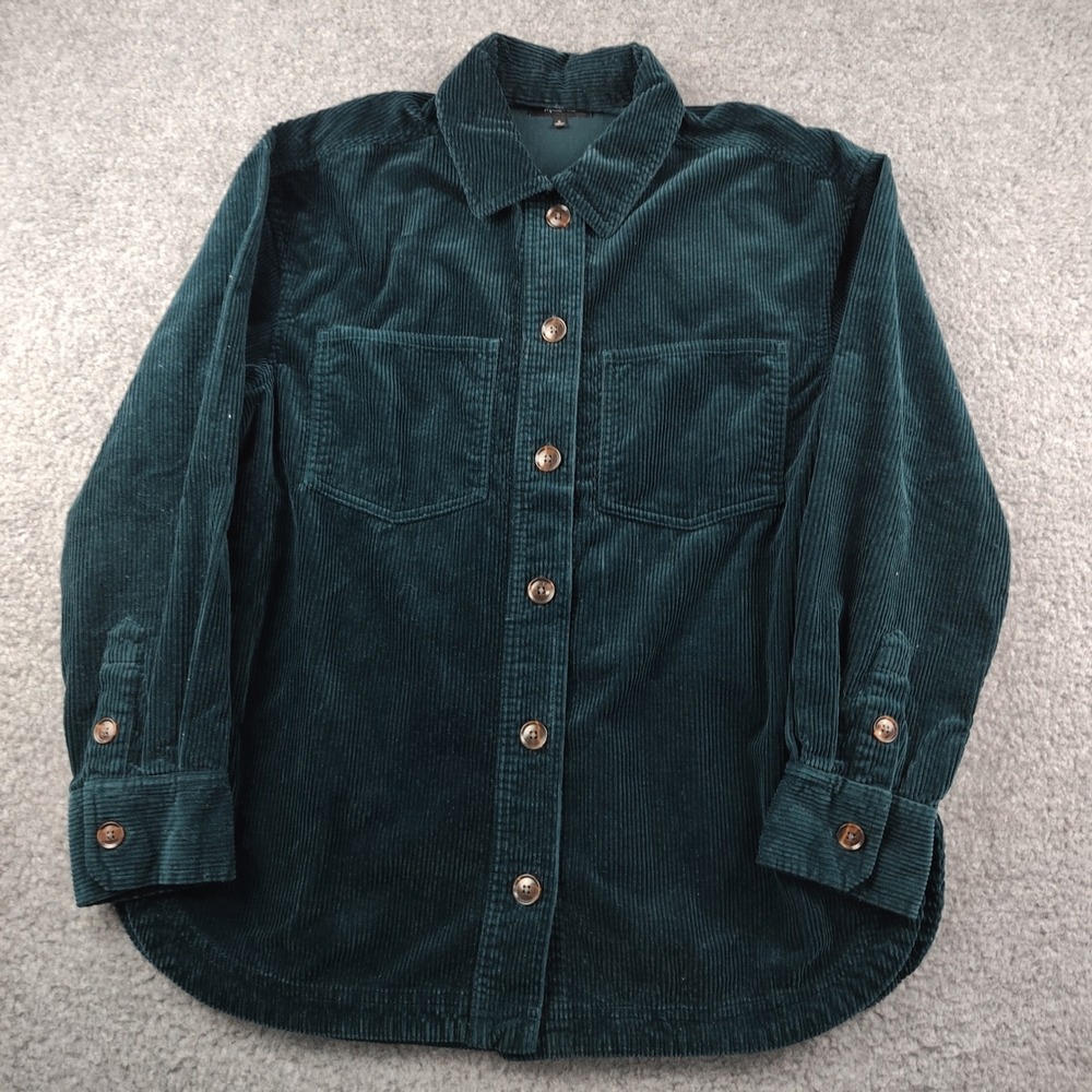 Madewell Corduroy Shirt Jacket Sz Small Shacket Dark Green Pockets EUC